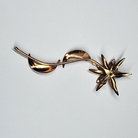 Copper Flower Pin Vintage MCM Brooch Large Statement Piece - Picture 6 of 9